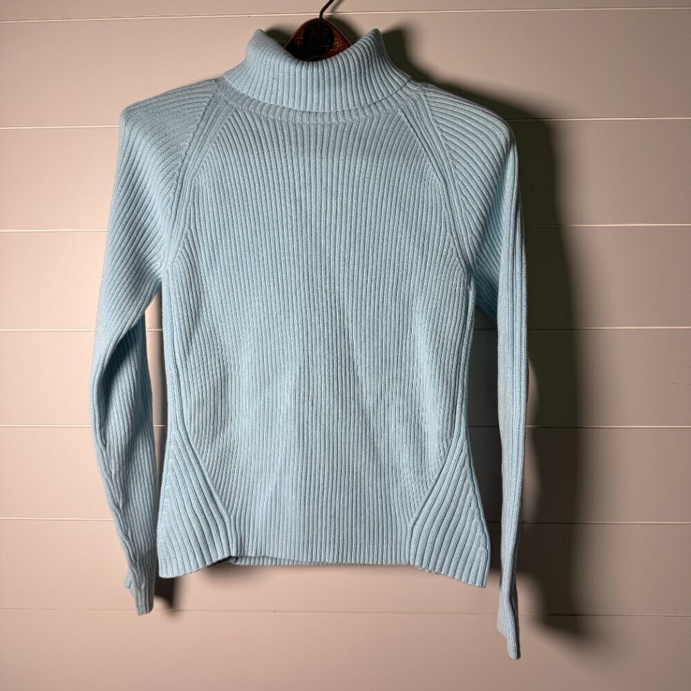Eddie Bauer Women Stretch Ribbed Turtleneck Sky Blue Sweater Large